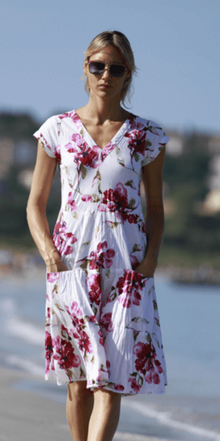 Who doesn't love dresses. This short sleeve, v-neck dress, is fun and frilly, with or without the pattern. Dress it up with a sandal or wear it with your tennis shoes. So comfy!