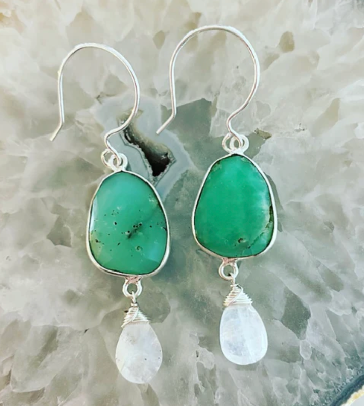 green white crystal silver earrings