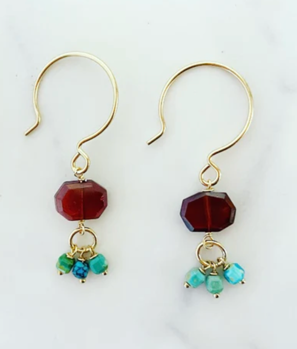 brown purple turquoise green gold blue earrings